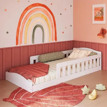 Cama Montessoriana Infantil Solteiro Proteção Lateral Encanto Completa Móveis