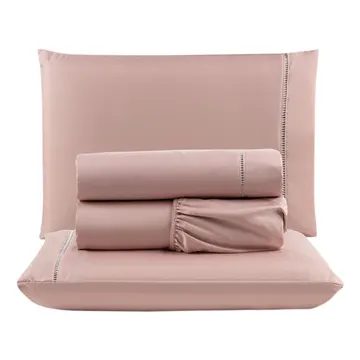 Jogo Cama Lençol Unique King Micro Percal 400 Fios Ponto Palito 4 Peças - Rosê