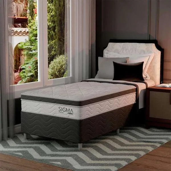 Cama Box Com Colchão Solteiro Sigma Molas Ensacadas (22x88x188) Branco E Cinza, imagem 1 de 7