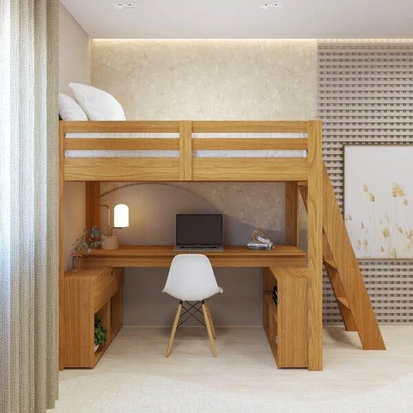 Cama Alta Beliche Office Solteiro Adulto Com Escrivaninha Star Light Marrom/freijó Freijó, imagem 1 de 8