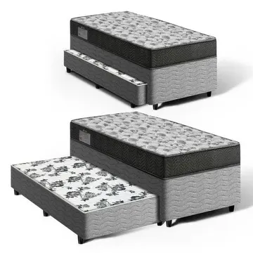 Cama Box Bicama + Colchão Ortobom De Espuma D33 Iso 100 + Auxiliar De Espuma Unique Solteiro 88 Cm