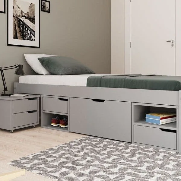 Cama Solteiro Madeira Maciça Com 3 Gavetas E 1 Mesa De Cabeceira Charme, imagem 1 de 6