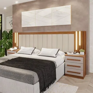 Cabeceira Casal Extensível Estofada Com Led Luminous Yescasa Cinamomo / Off White / Leblon Areia