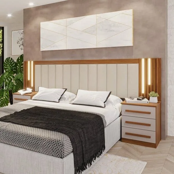 Cabeceira Casal Extensível Estofada Com Led Luminous Yescasa Cinamomo / Off White / Leblon Areia, imagem 1 de 10
