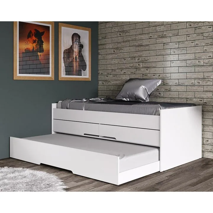 Cama Bicama Solteiro Juliette Com Auxiliar E Gavetas Branco, imagem 1 de 5