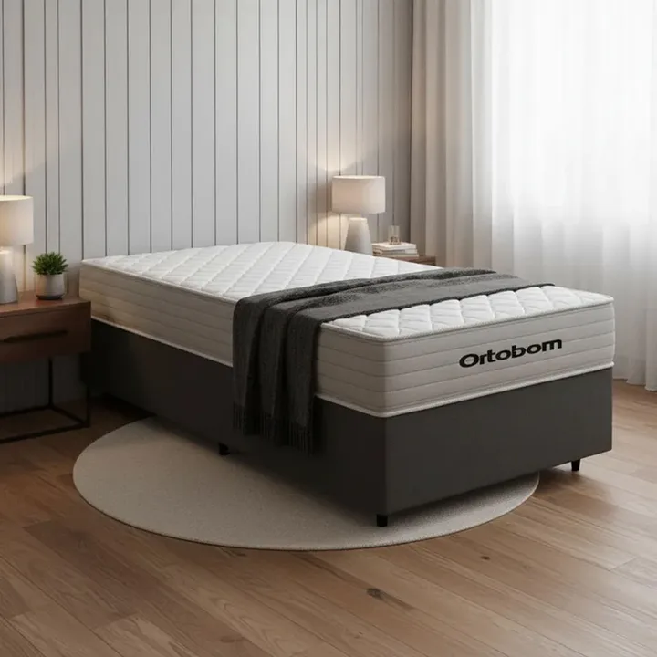 Cama Box Com Colchão De Molas Ensacadas Ortobom One Face Plenno Superpocket Solteiro 88cm, imagem 1 de 5