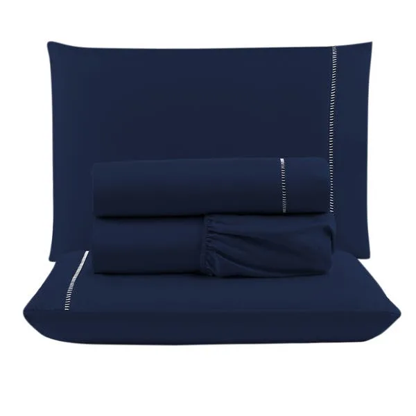 Jogo Cama Lençol Unique King Micro Percal 400 Fios Ponto Palito 4 Peças - Azul Marinho, imagem 1 de 3