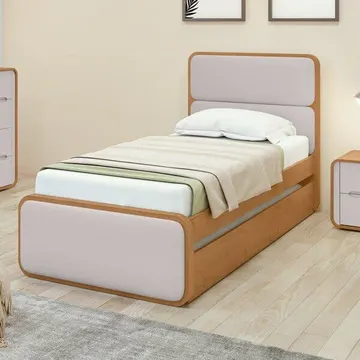 Bicama De Solteiro Corino Loop Com Cama Auxiliar Marrom Amêndoa Clean Amêndoa Clean