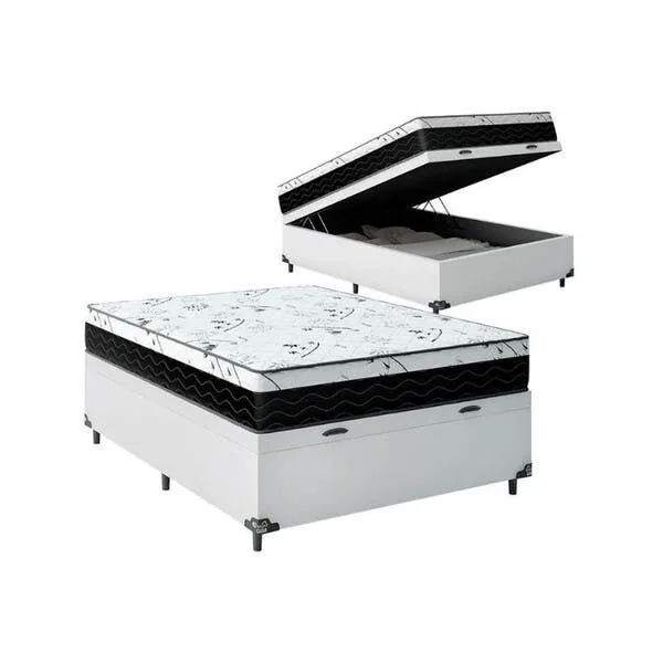 Cama Box Baú Viúva 128 Sintético Branco Com Colchão Espuma D33 One Face - 58x128x188, imagem 1 de 3