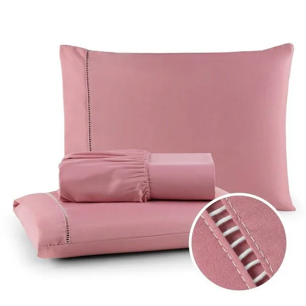 Jogo De Cama 3 Peças 400 Fios Casal Em Ponto Palito Rosa, imagem 1 de 5
