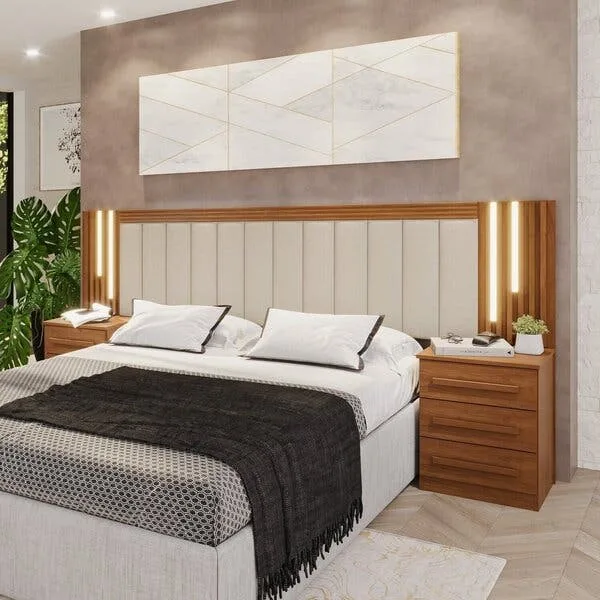 Cabeceira Casal Extensível Estofada Com Led Luminous Yescasa Cinamomo / Leblon Areia, imagem 1 de 10