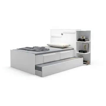 Bicama Solteiro Com Baú, 2 Gavetas E Cama Auxiliar Iris Branco Branco