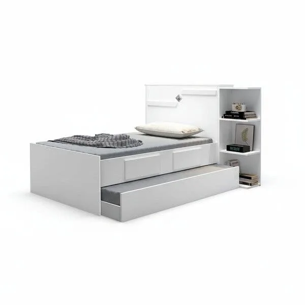 Bicama Solteiro Com Baú, 2 Gavetas E Cama Auxiliar Iris Branco Branco, imagem 1 de 10