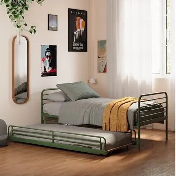 Bicama Em Ferro Aço Carbono Tubular Teko Casatema Madeiraoriginals Verde/álamo Verde /álamo