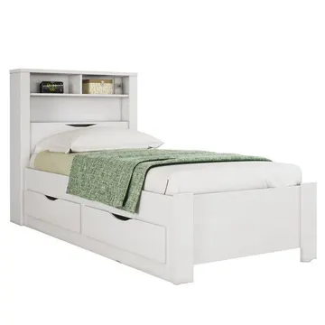 Cama De Solteiro Com Gavetas E Baú Invicta Branco