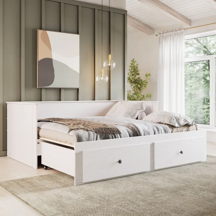 Bicama Palino 90x190cm Em Madeira Maciça Branco/lavado Branco Lavado, imagem 1 de 8