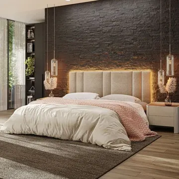 Cabeceira Estofada Cama Casal King Size Led Moderna 200 Cm Linho Bege