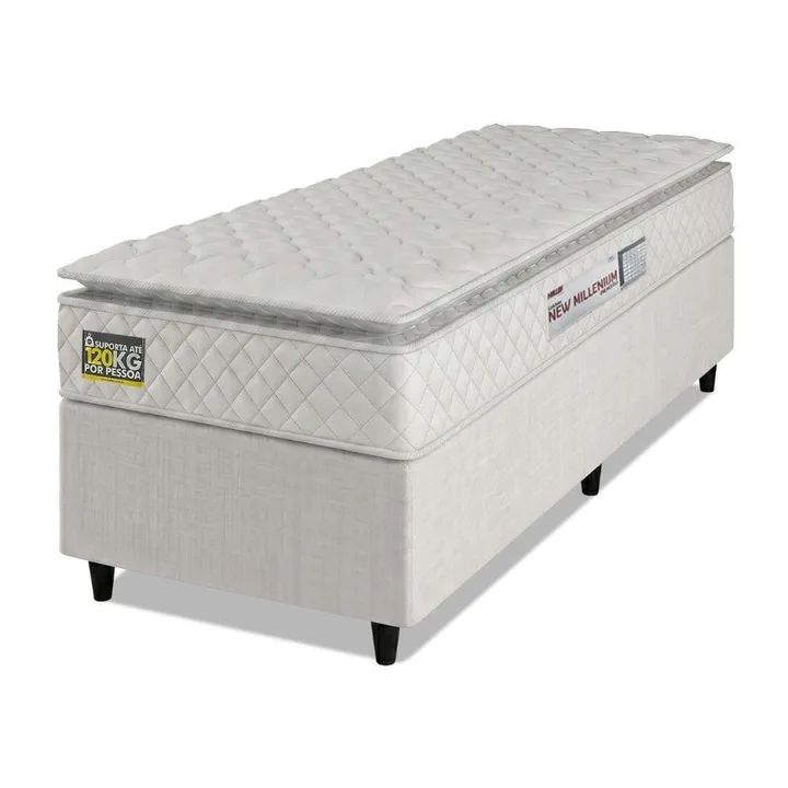 Cama Box Solteiro Colchão Espuma D33 Pillow Top New Millenium 88x188x57cm Branco Hellen Suporta Até 120 Kg Por Pessoa, imagem 1 de 5