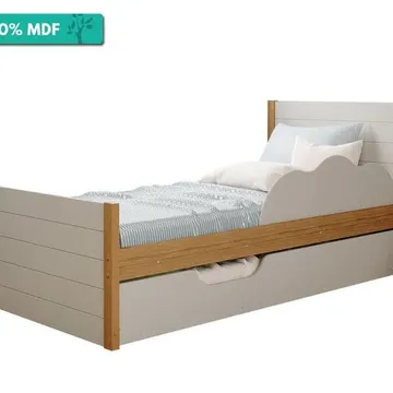 Bicama Solteiro C/ Protetor Lateral 100% Mdf Acabamento Em Laca Elza Cimol Nature/off White