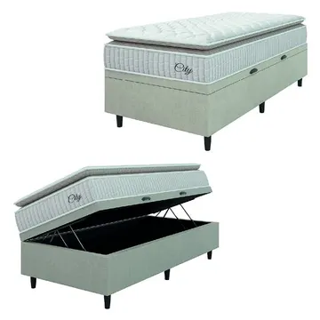 Cama Box Baú Colchão Solteiro Molas Ensacadas City Pillow Top 88x188x64cm Branco / Bege Hellen