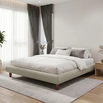 Cama Casal Queen Base Box Pés De Madeira 176cm Otto P05 Veludo Bege - Lyam Decor