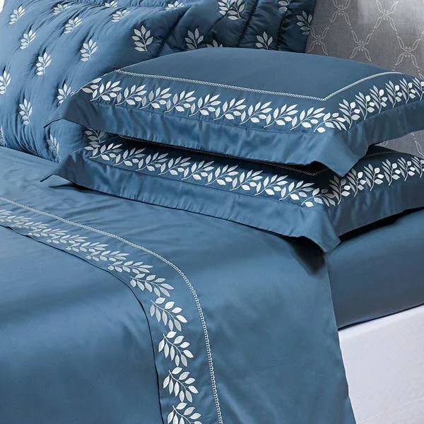 Jogo Cama Lençol Garland Casal Bordado 100% Algodão Acetinado 400 Fios 4 Peças - Azul Marinho, imagem 1 de 4