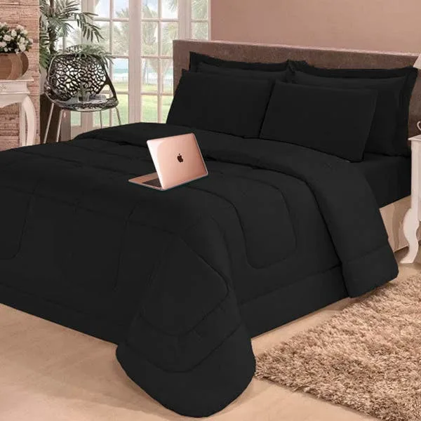Jogo De Cama Casal 6 Peças Com Edredom E Lençol Preto Casa Dona, imagem 1 de 4