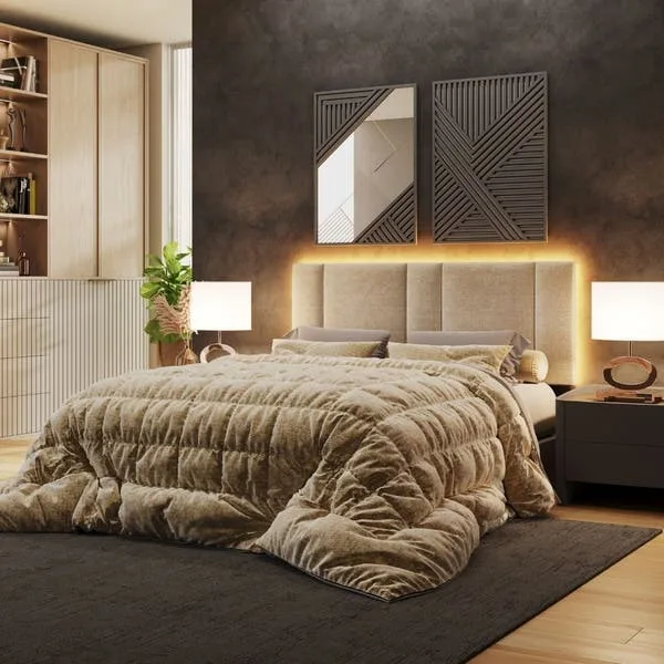 Cabeceira Estofada Cama Casal Queen Size Led Splend 160 Cm Linho Bege, imagem 1 de 5