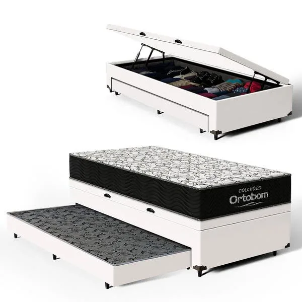 Cama Box Baú + Colchão Ortobom De Espuma D45 Airtech 150 + Auxiliar Unique Solteiro 88 Cm, imagem 1 de 10
