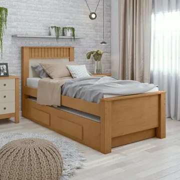 Bicama Solteiro Com 2 Gavetas Athenas Marrom Amêndoa Clean/off White Amêndoa Clean/off White/amêndoa Clean