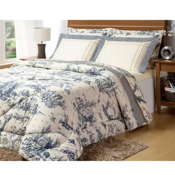 Jogo De Cama Queen 200 Fios Porcelana Azul E Palha Casaborda 4 Peças