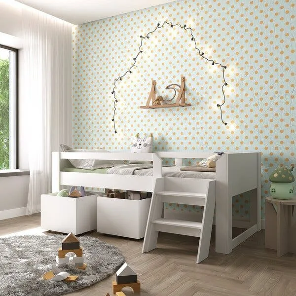 Cama Solteiro Infantil Com Escada E 2 Baús Serena Yescasa Branco Branco, imagem 1 de 10