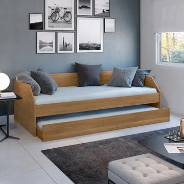 Bicama Solteiro Duo Com Cama Auxiliar Em Mdf Premium Amendoa