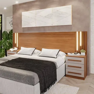 Cabeceira Casal Extensível Com Led Luminous Yescasa Cinamomo / Off White