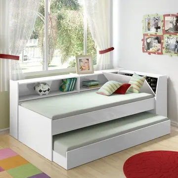 Cama Solteiro Bicama Estante Ditália Com Kit Luz BB-28-29 Branco