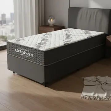 Cama Box + Colchão - Espuma D33 Ortobom Airtech 100 Solteiro