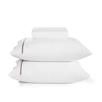 Jogo de Cama Casal Liam 180 Fios Algodão Branco e Taupe Karsten