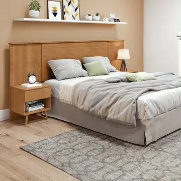 Cabeceira Casal Queen Ripado Com 2 Mesas De Cabeceira Like Marrom Amêndoa Clean Amêndoa Clean