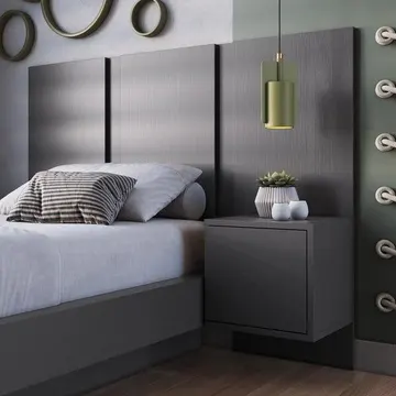 Cabeceira Para Cama De Solteiro Com Mesa De Cabeceira Zurique Cinza Grafite