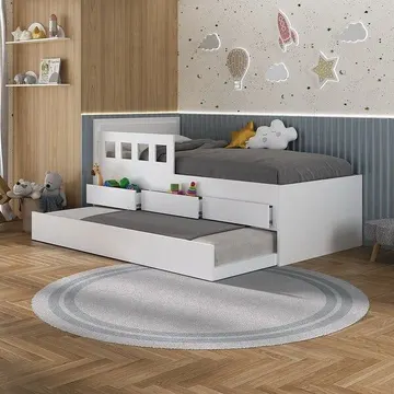 Bicama Infantil/juvenil 3 Gavetas 100% Mdf Branco Branco