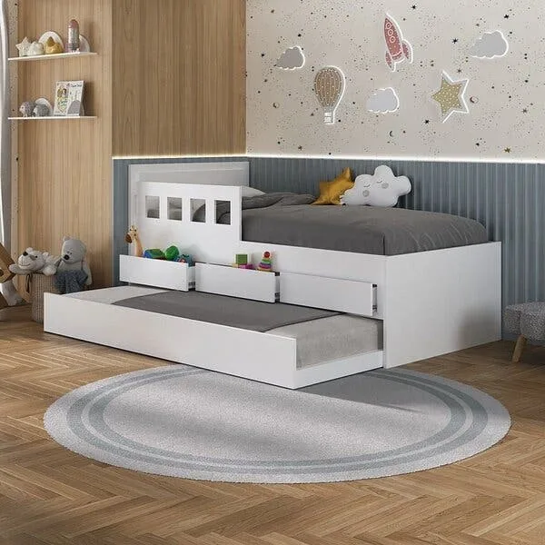 Bicama Infantil/juvenil 3 Gavetas 100% Mdf Branco Branco, imagem 1 de 4