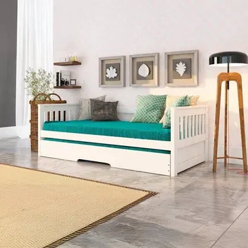 Bicama Solteiro Mission Estilo Sofá Em Madeira Maciça/mdf Branco Branco