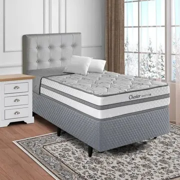 Cama Box Solteiro Molas Maxspring 88x188x24cm Chester Cinza Herval