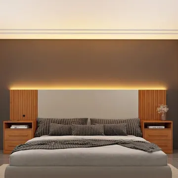 Cabeceira Box Casal Ripado Com Led Yescasa Cinamomo/off White