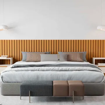Cabeceira Ripado Para Cama King Size Maracá Nature Com 2 Mesa De Cabeceira Jatobá Offwhite - Rede Móveis