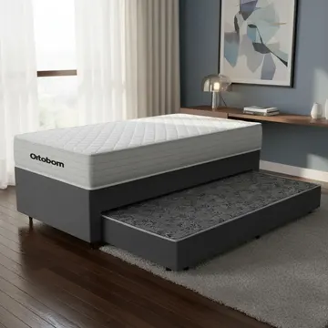 Cama Box Com Colchão De Molas Ensacadas Ortobom One Face Plenno Superpocket + Auxiliar De Espuma Solteiro 88cm