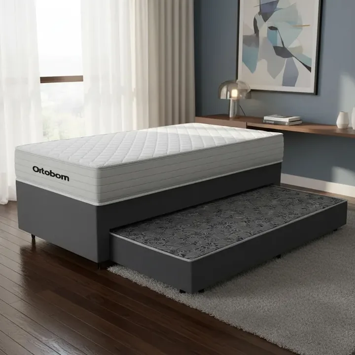 Cama Box Com Colchão De Molas Ensacadas Ortobom One Face Plenno Superpocket + Auxiliar De Espuma Solteiro 88cm, imagem 1 de 5
