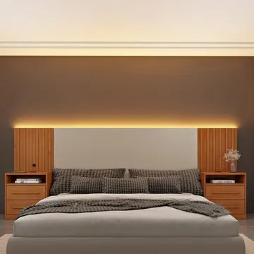 Cabeceira Box Casal Ripado Com Led E Carregador Usb E 4 Gavetas Yescasa Cinamomo/off White