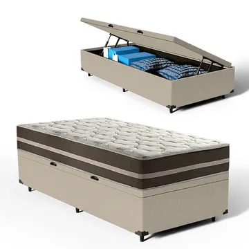 Cama Box Baú + Colchão Solteiro King Classic Molas Pocket 96 X 203 X 64 Cm