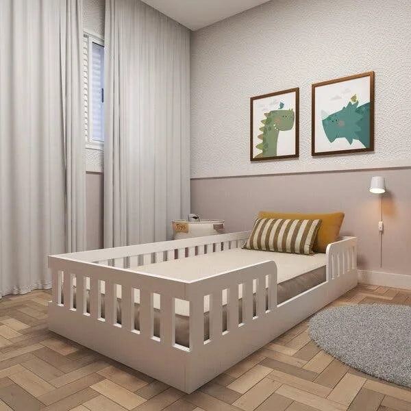 Cama Infantil Montessoriana Solteiro Sol Branco Branco, imagem 1 de 10